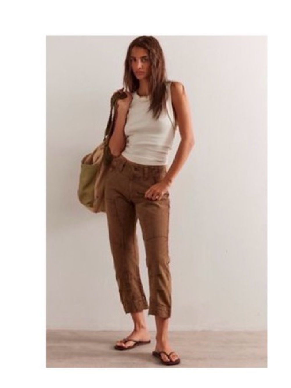 Free People Brown Cropped Utility Pants